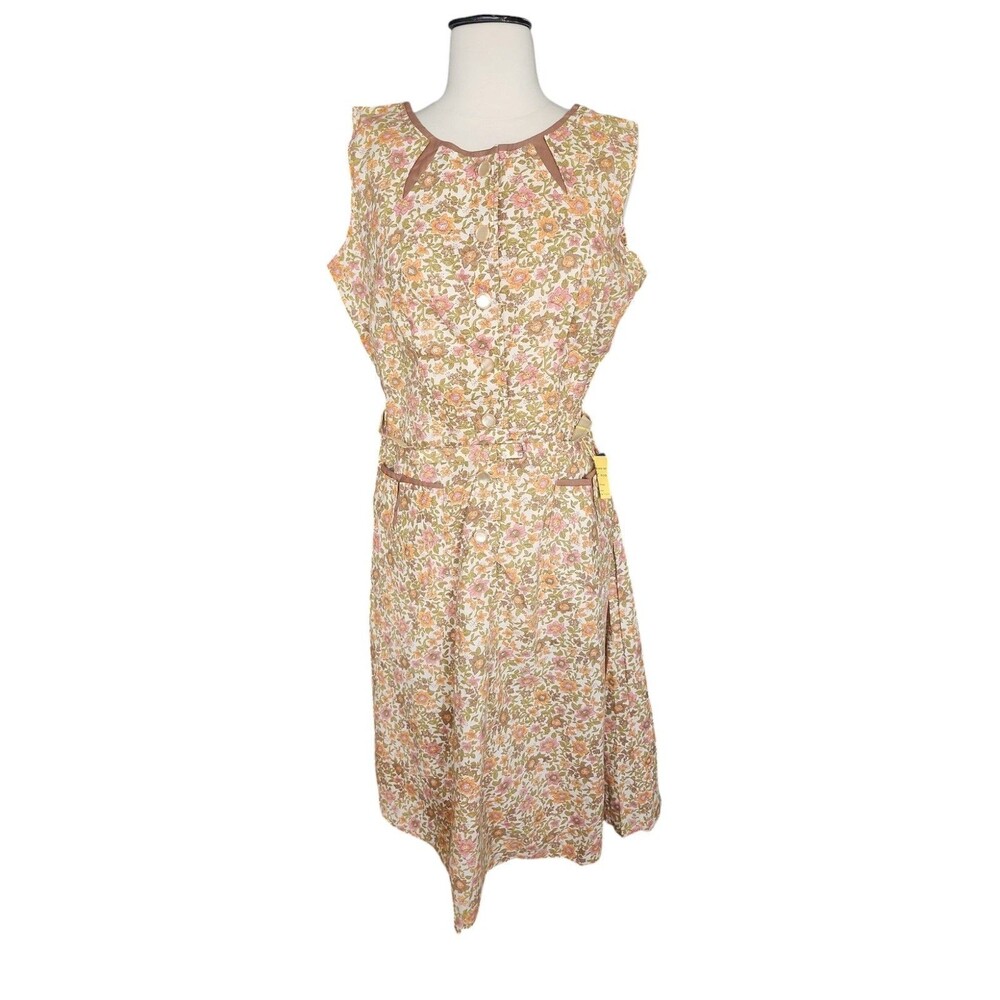 Top Mode Twee Vintage 50s Ditsy Print Midi Dress Women's Modern Size 12 Modest